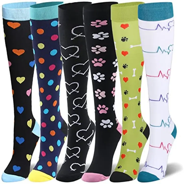 Six Pair Heart Paw Mix compression socks sample
