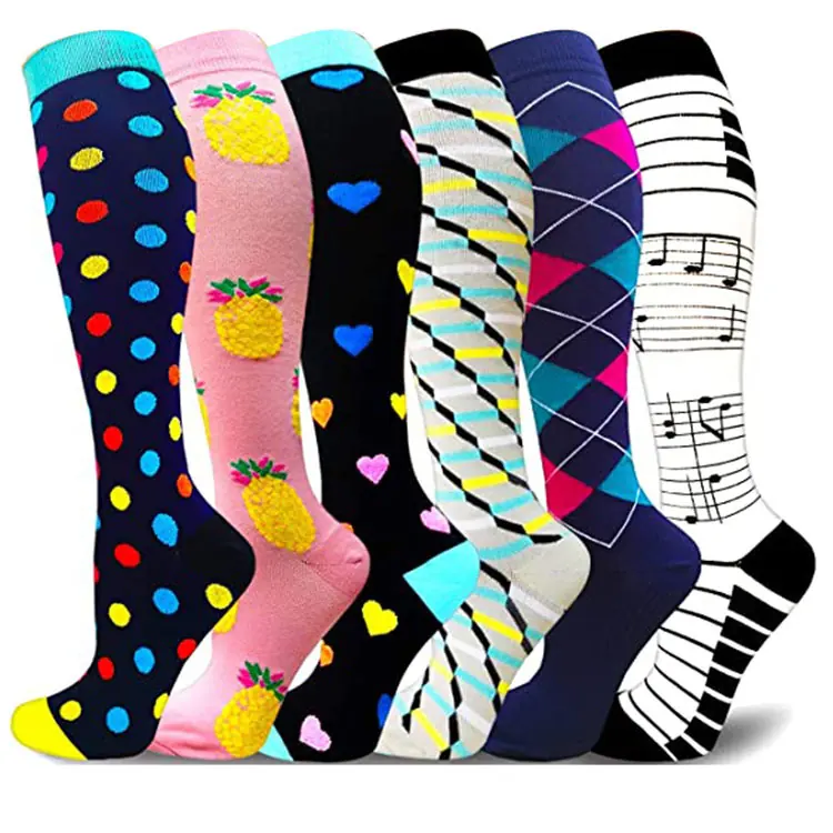 Six Pair Pineapple Argyle Mix compression socks sample