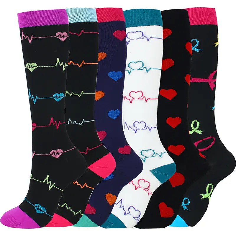 Six Pair Awareness Heart Mix compression socks sample