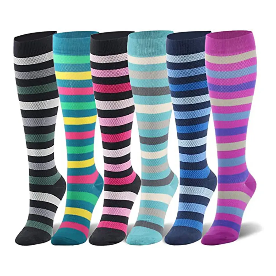 Six Pair Stripe Mix compression socks sample