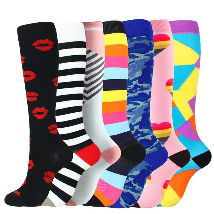 Seven Pair Colorful Retail Mix compression socks sample