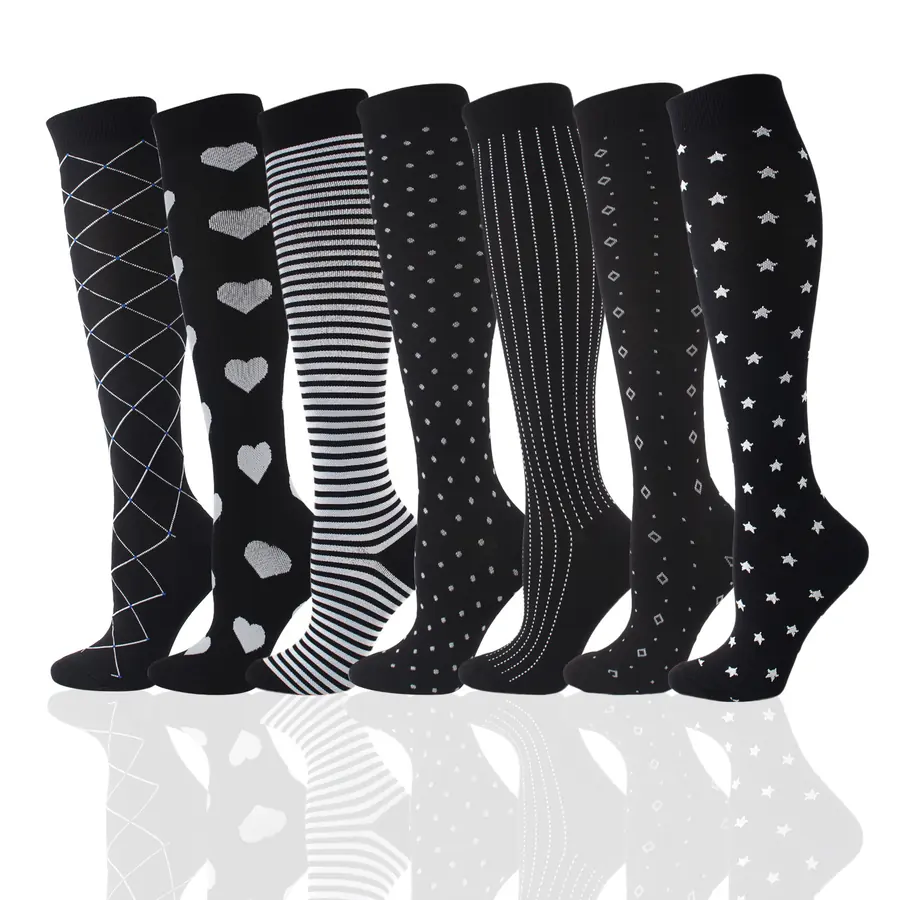 Seven Pair Black Pattern Mix compression socks sample