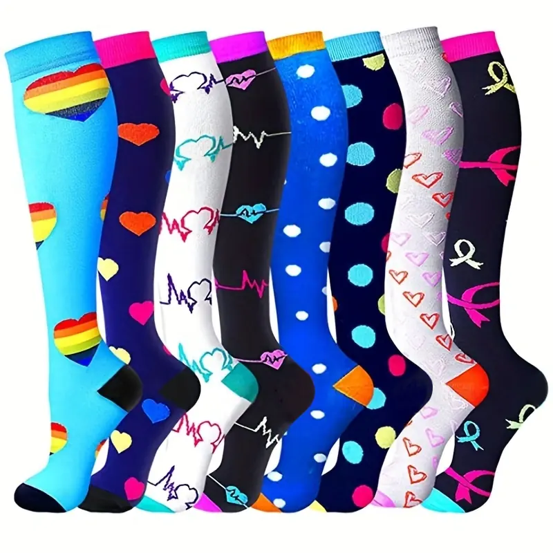 Eight Pair Blue Heart Mix compression socks sample