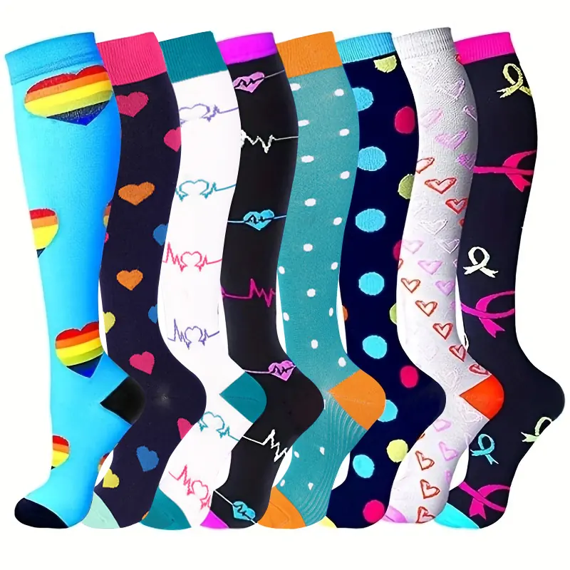 Eight Pair Teal Heart Mix compression socks sample
